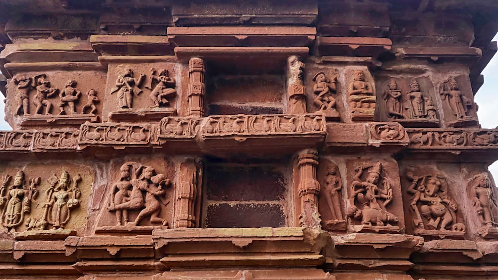 Carving Sculpture of Hindu Deities and Erotic Carvings on the Mahadeva Temple, Deobaloda, Raipur, Chhattisgarh, India...