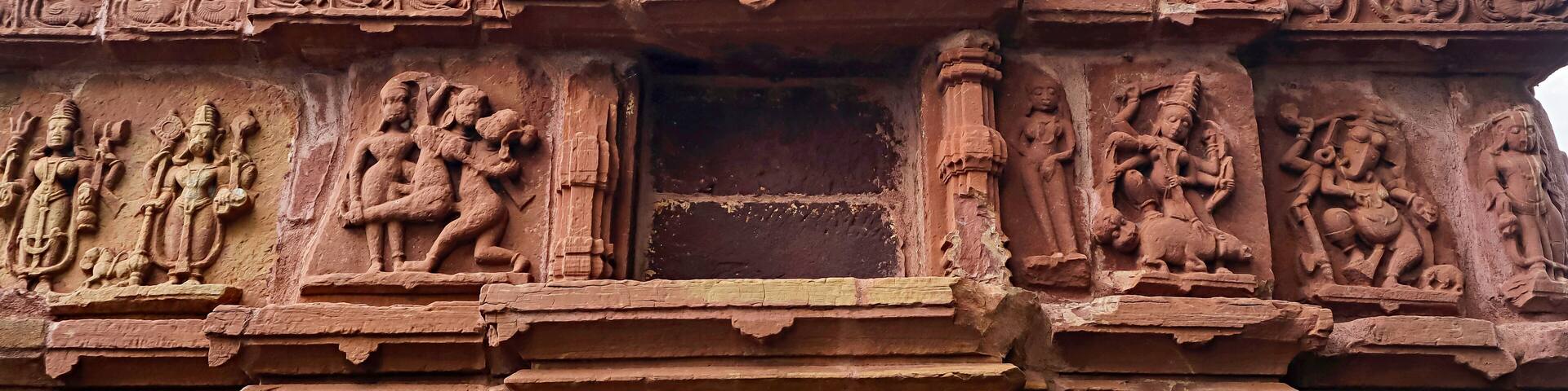 Carving Sculpture of Hindu Deities and Erotic Carvings on the Mahadeva Temple, Deobaloda, Raipur, Chhattisgarh, India...