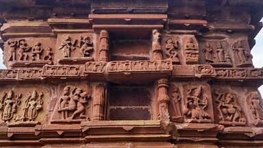 Carving Sculpture of Hindu Deities and Erotic Carvings on the Mahadeva Temple, Deobaloda, Raipur, Chhattisgarh, India...