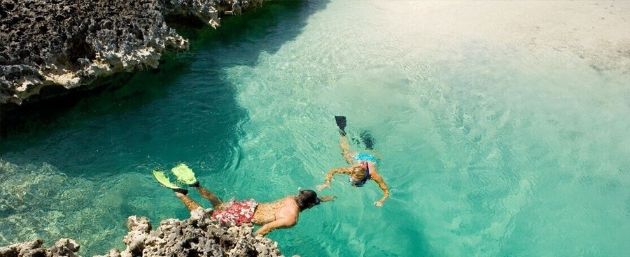 Swimming in crystal clear water
