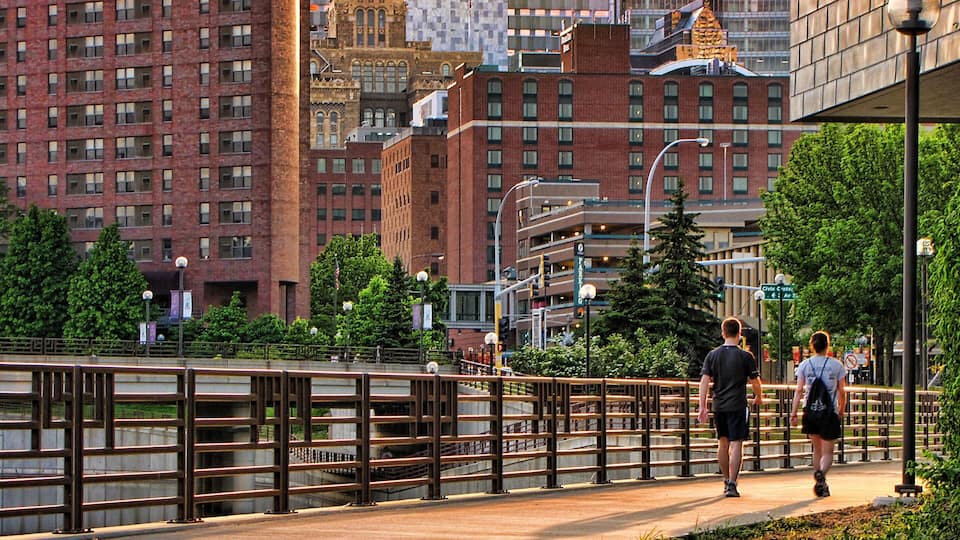 Rochester which includes a city and hiking or walking as well as a couple