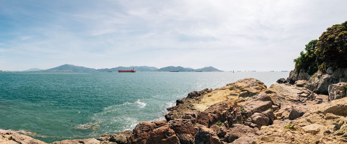 Panoramic view of Odongdo Island and sea in Yeosu, Korea