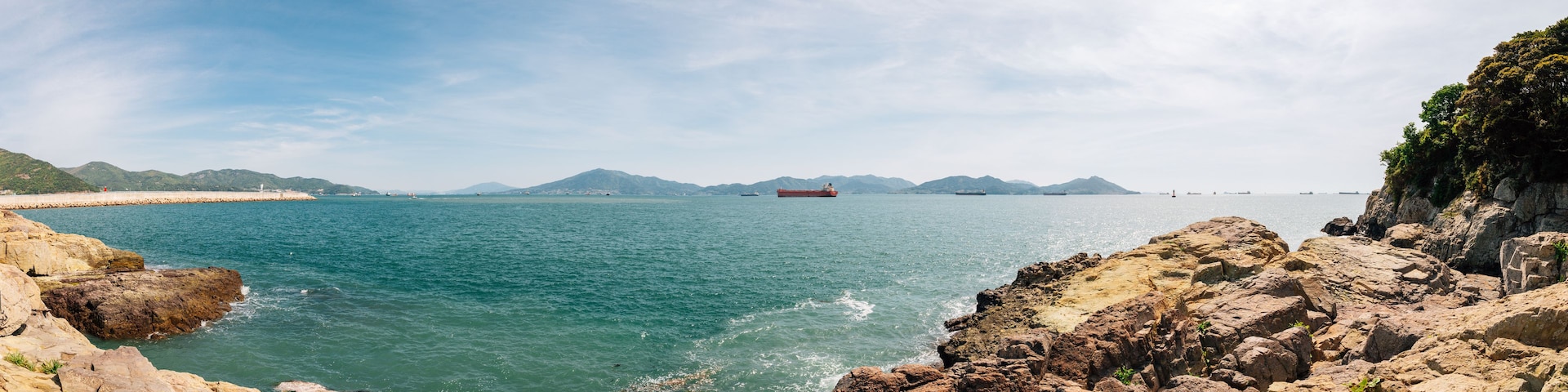 Panoramic view of Odongdo Island and sea in Yeosu, Korea