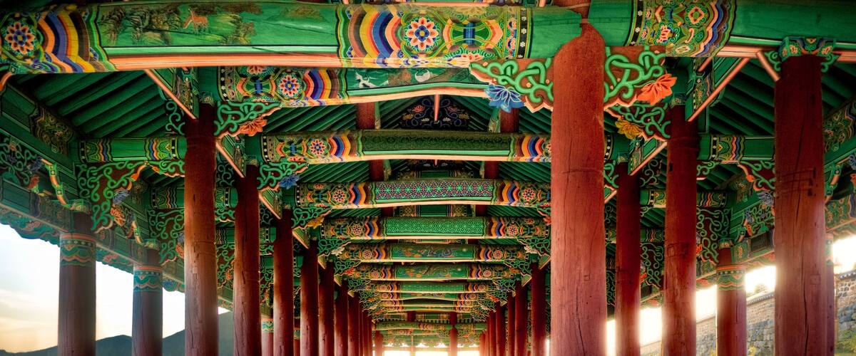 Old Korean architectural art on a public place in Yeosu, South Korea; Shutterstock ID 130002599