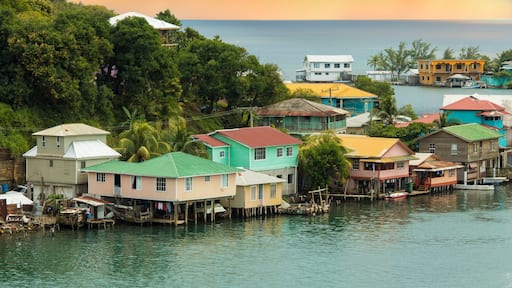 Houses on stilts in the Oak Ridge area of Roatan, Honduras.