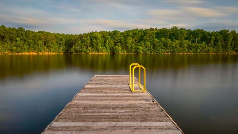 Wooden pier on the lake - Falls Lake reservoir