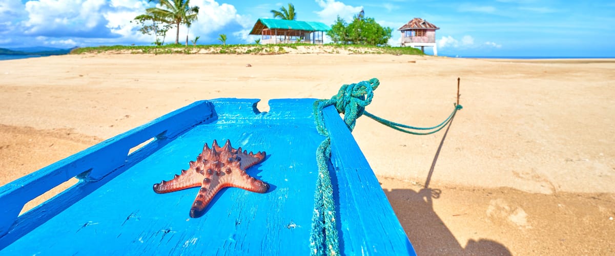 Starfish on a Boat at Coab Island of East Palawan - Philippines. Tiny litle island next to City of Roxas.