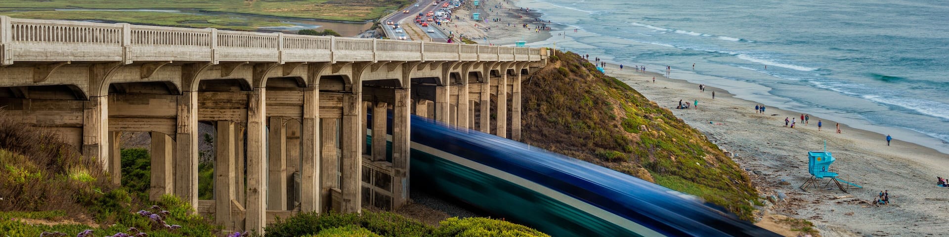 Coaster Passing under the Torrey Pines Bridge, California