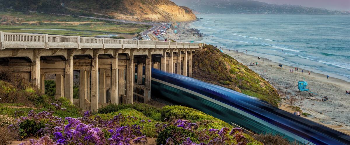 On a warm summer evening at the Torrey Pines Bridge, I sat waiting for the perfect timing for when the train passes by and the sun is setting. This scene is the perfect example of a summer in San Diego CA. #nature