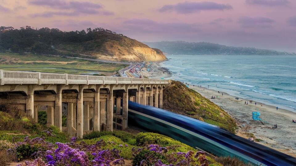 On a warm summer evening at the Torrey Pines Bridge, I sat waiting for the perfect timing for when the train passes by and the sun is setting. This scene is the perfect example of a summer in San Diego CA. #nature