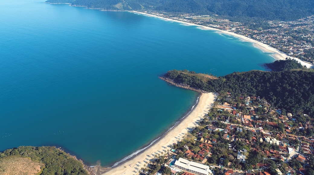 Aerial view of Maresias and Pauba Beaches, Sao Sebastiao, North Coast of Sao Paulo, Brazil. Vacation Travel. Travel destination. Tropical scenery. Great landscape