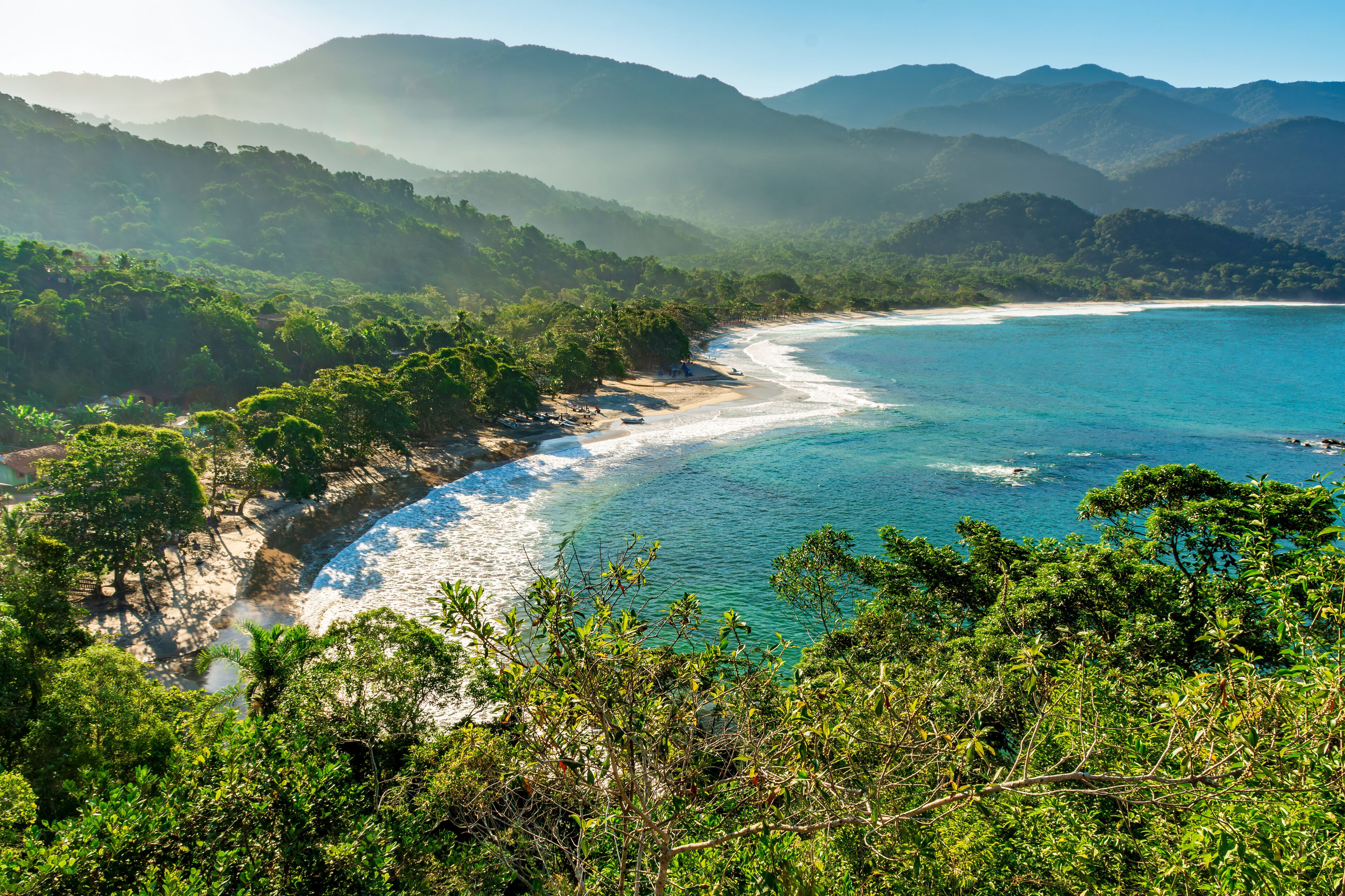 Castelhanos beach on the island of Ilhabela seen from above