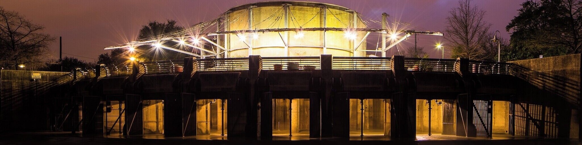 There are two large tunnels running beneath San Antonio to control floods and maintain flow in the San Antonio River during times of inadequate water availability. At each tunnel endpoint there is a large modern-looking structure that is fun to view and photograph.  Nearby Roosevelt Park and the old Lone Star Brewery are also enjoyable views.