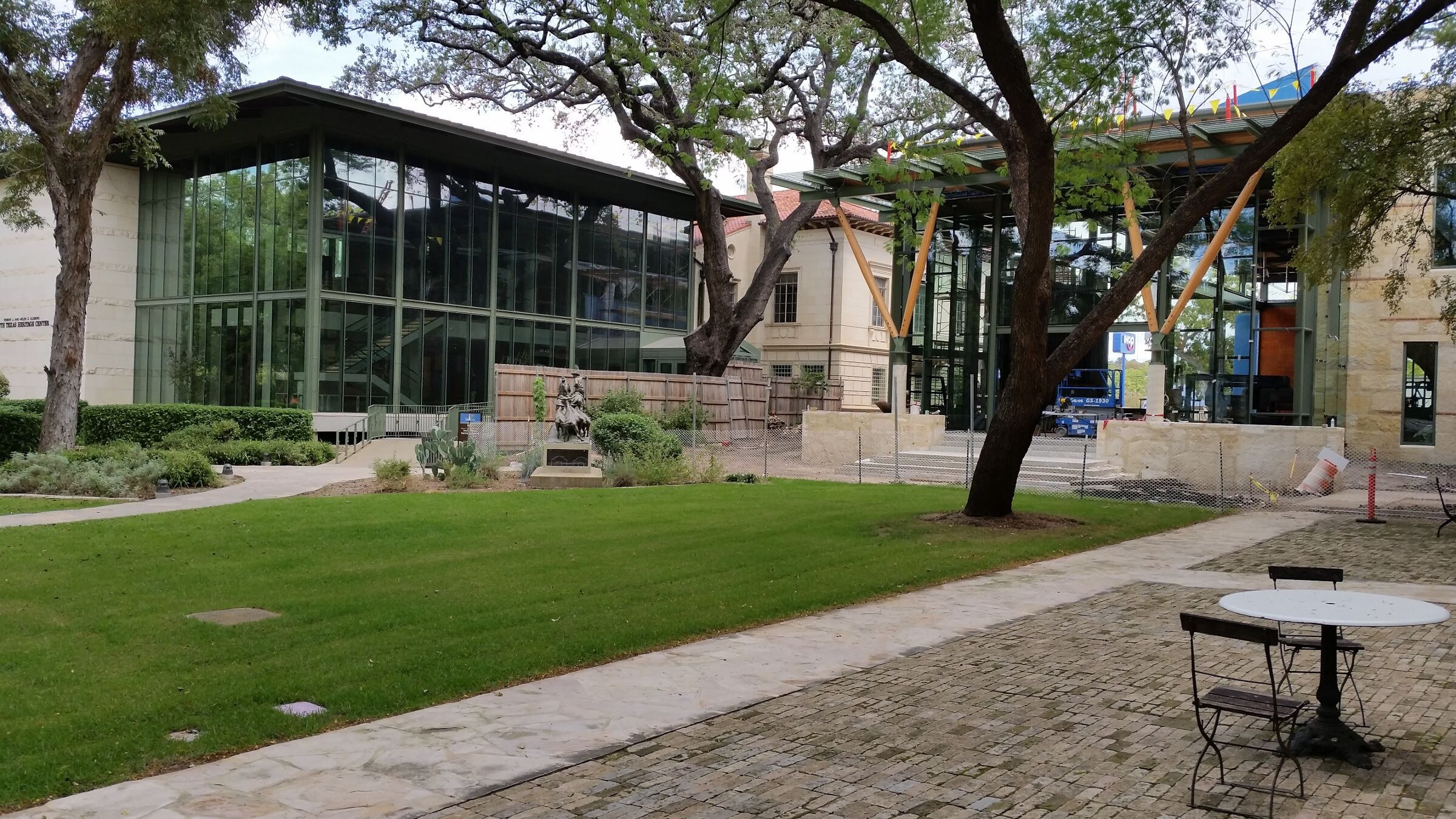 Construction zone on the right, and the Texas Heritage exhibit building on the left.