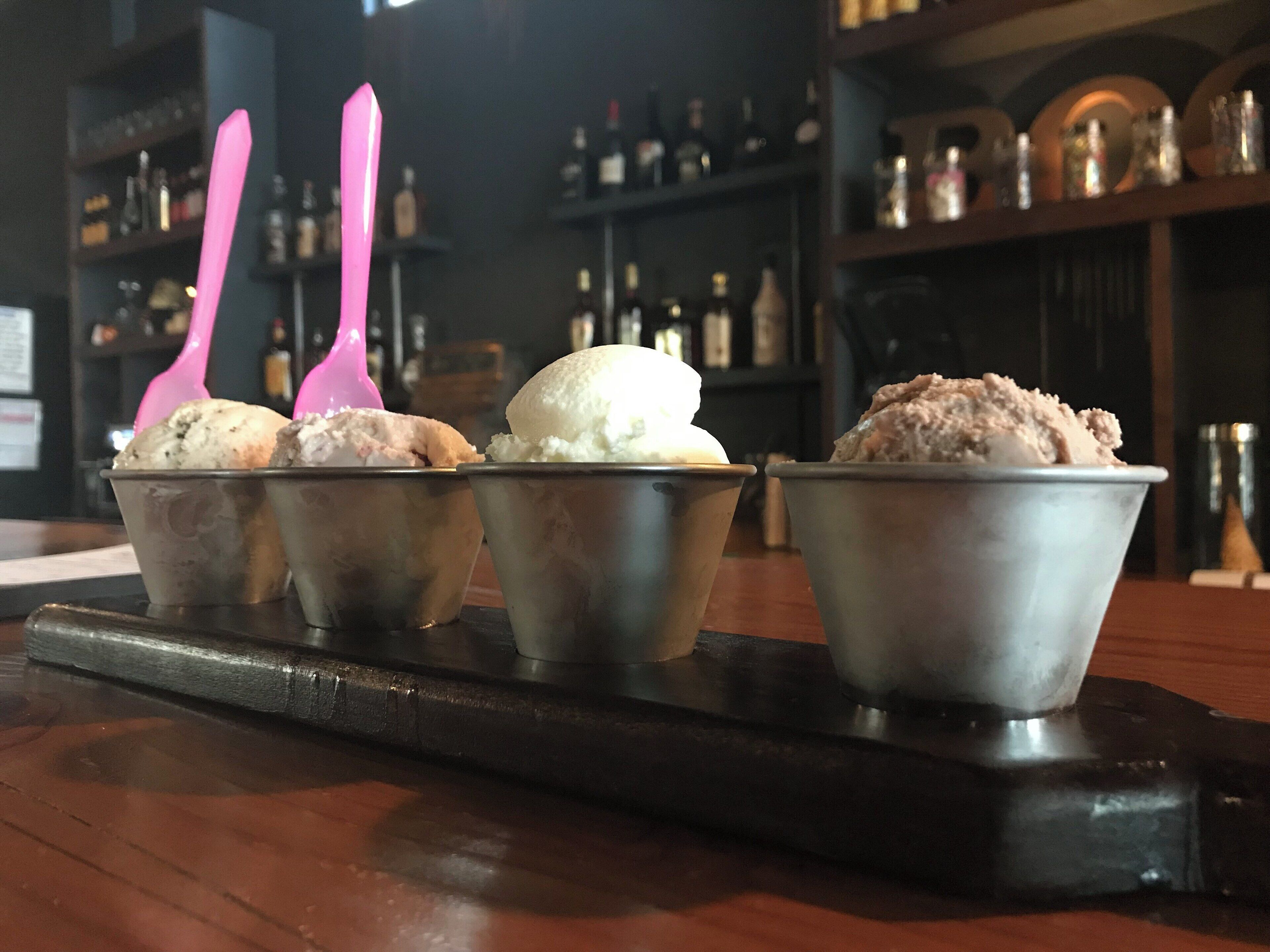 What’s better than ice cream on a hot afternoon? Alcohol infused ice cream!!! Tried a flight, will definitely be back, was told there is always new small batch flavors in scoops, shakes, and floats!!!
