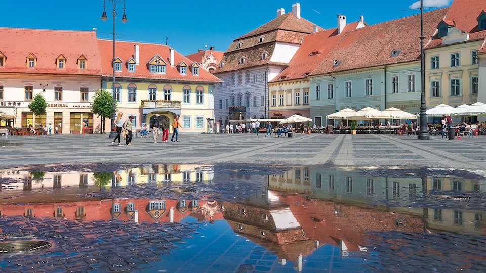 The main square in Sibiu, Piata Mare, is one of the biggest I've seen in Europe. It's cool to just wander around the area and check out the colorful architecture or watch people stroll by.
http://www.alwayswanderlust.com/sibiu-romania-the-heart-of-transylvania/