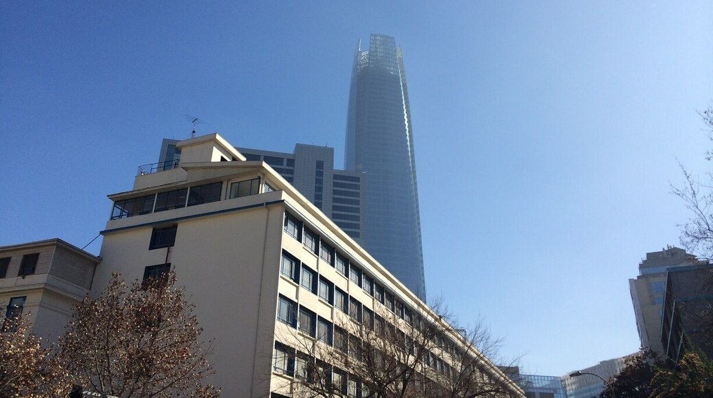 A bit too smoggy for a great shot but it is indeed the tallest building in chile.