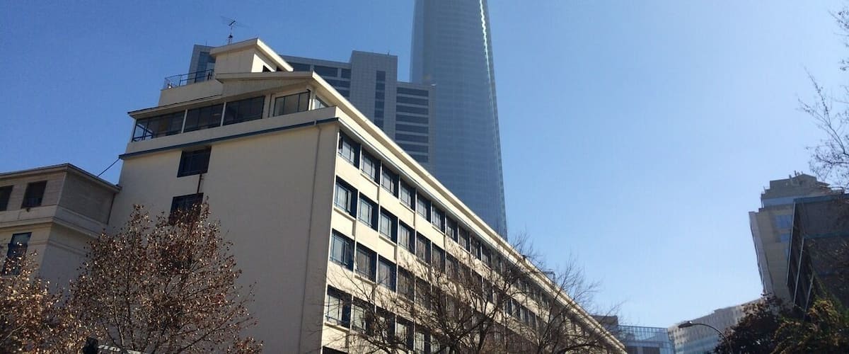 A bit too smoggy for a great shot but it is indeed the tallest building in chile.