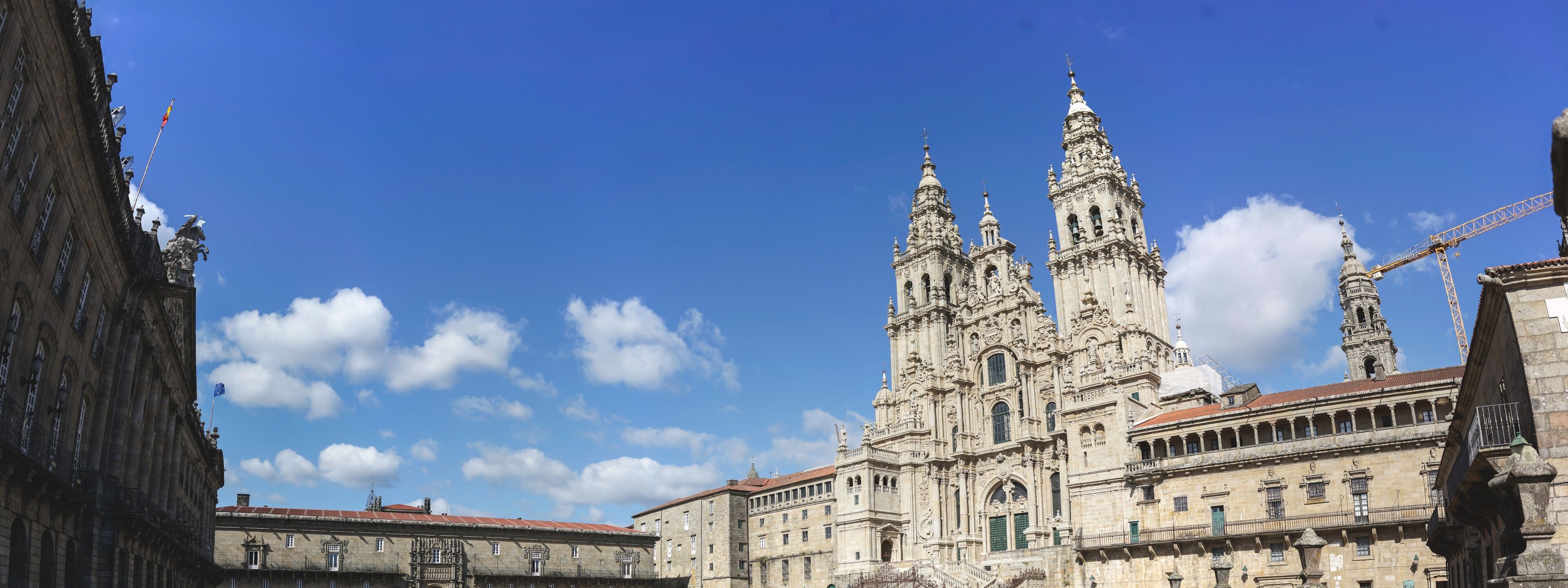 Panoramic shot of the Santiago de Compostela under a blue sky in Spain