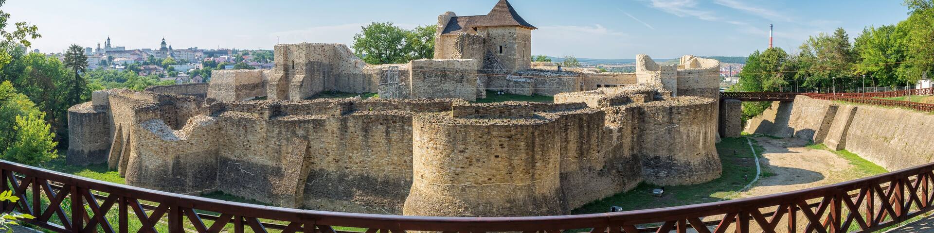 Panorama of medieval ruins of Suceava fortress in Suceava, Roman