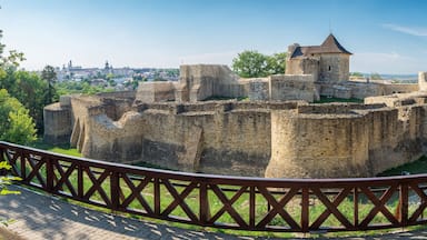 Panorama of medieval ruins of Suceava fortress in Suceava, Roman