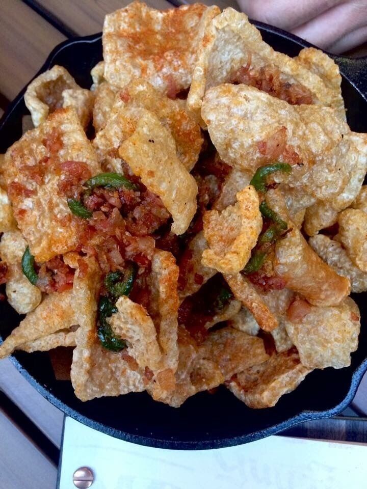 Pork Skin Nachos at Guy's Smokehouse in Louiseville