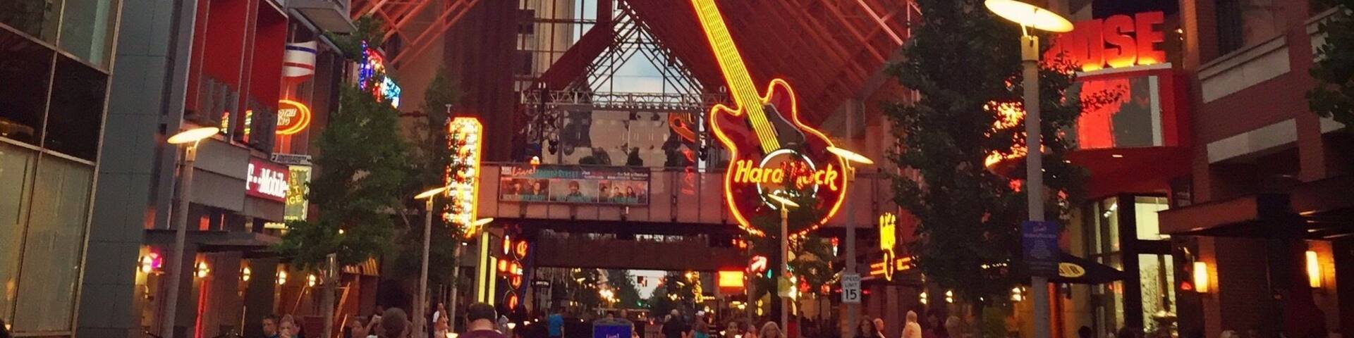 Fourth Street Live! is a 350,000-square-foot entertainment and retail complex located on 4th Street, between Liberty and Muhammad Ali Boulevard, in DowntownLouisville, Kentucky.
Restaurants and entertainment venues in the complex include Gordon Biersch Brewing Company, Hard Rock Cafe, T.G.I. Friday's, Biracibo, The Sports & Social Club (bowling alley and restaurant), Tavern on 4th street, The Fudgery and the new bourbon raw bar.
Fourth Street Live! also has a wide variety of bars and nightclubs including The Marquee Bar, Mosaic, Sully's Saloon, The Sports & Social Club, Howl at the Moon, PBR Louisville and Tengo Sed Cantina.