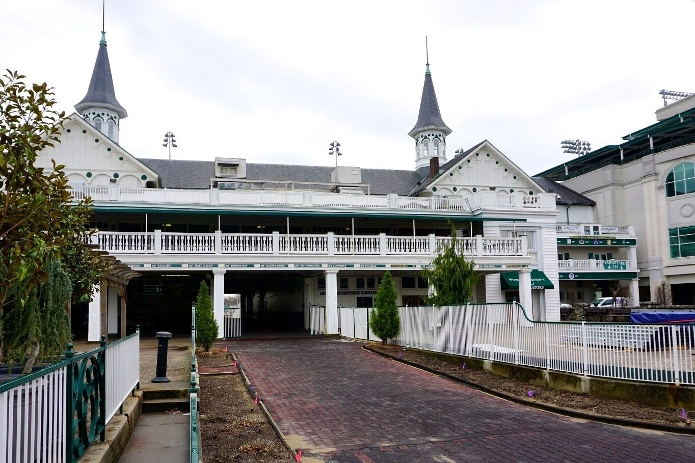 Churchill Downs, located on Central Avenue in south Louisville, Kentucky, United States, is a Thoroughbred racetrack most famous for annually hosting the Kentucky Derby. It officially opened in 1875, and held the first Kentucky Derby and the first Kentucky Oaks in the same year. Churchill Downs has also hosted the renowned Breeders' Cup on eight occasions, most recently in 2011. It is next scheduled to host the Breeders' Cup in 2018.  With the infield open for the Kentucky Derby, the capacity of Churchill Downs is roughly 170,000