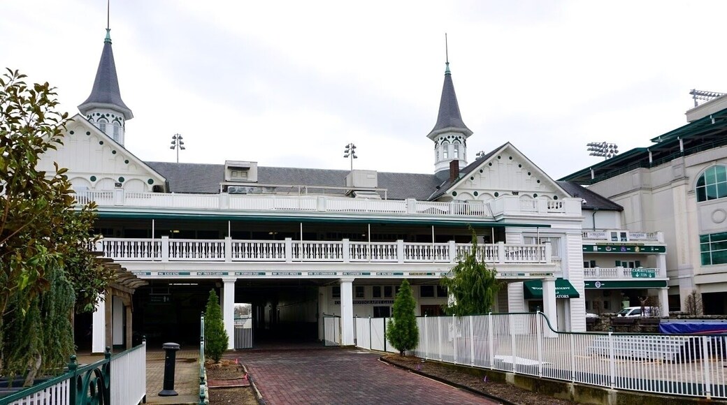 Churchill Downs, located on Central Avenue in south Louisville, Kentucky, United States, is a Thoroughbred racetrack most famous for annually hosting the Kentucky Derby. It officially opened in 1875, and held the first Kentucky Derby and the first Kentucky Oaks in the same year. Churchill Downs has also hosted the renowned Breeders' Cup on eight occasions, most recently in 2011. It is next scheduled to host the Breeders' Cup in 2018. With the infield open for the Kentucky Derby, the capacity of Churchill Downs is roughly 170,000