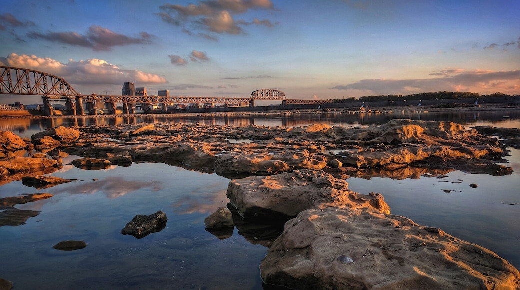 View of Louisville from the Falls of the Ohio at Golden Hour. #BVSblue