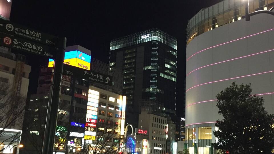 Bustling Shopping area opposite Sendai JR station..