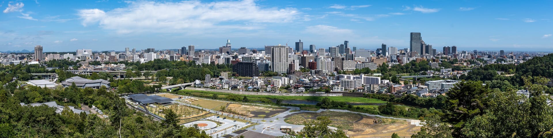 High-resolution panoramic photo overlooking Sendai. Miyagi Prefecture, Japan.