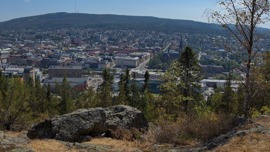 Panoramic view of Sundsvall from the hill Norra stadsberget, Sweden, Europe