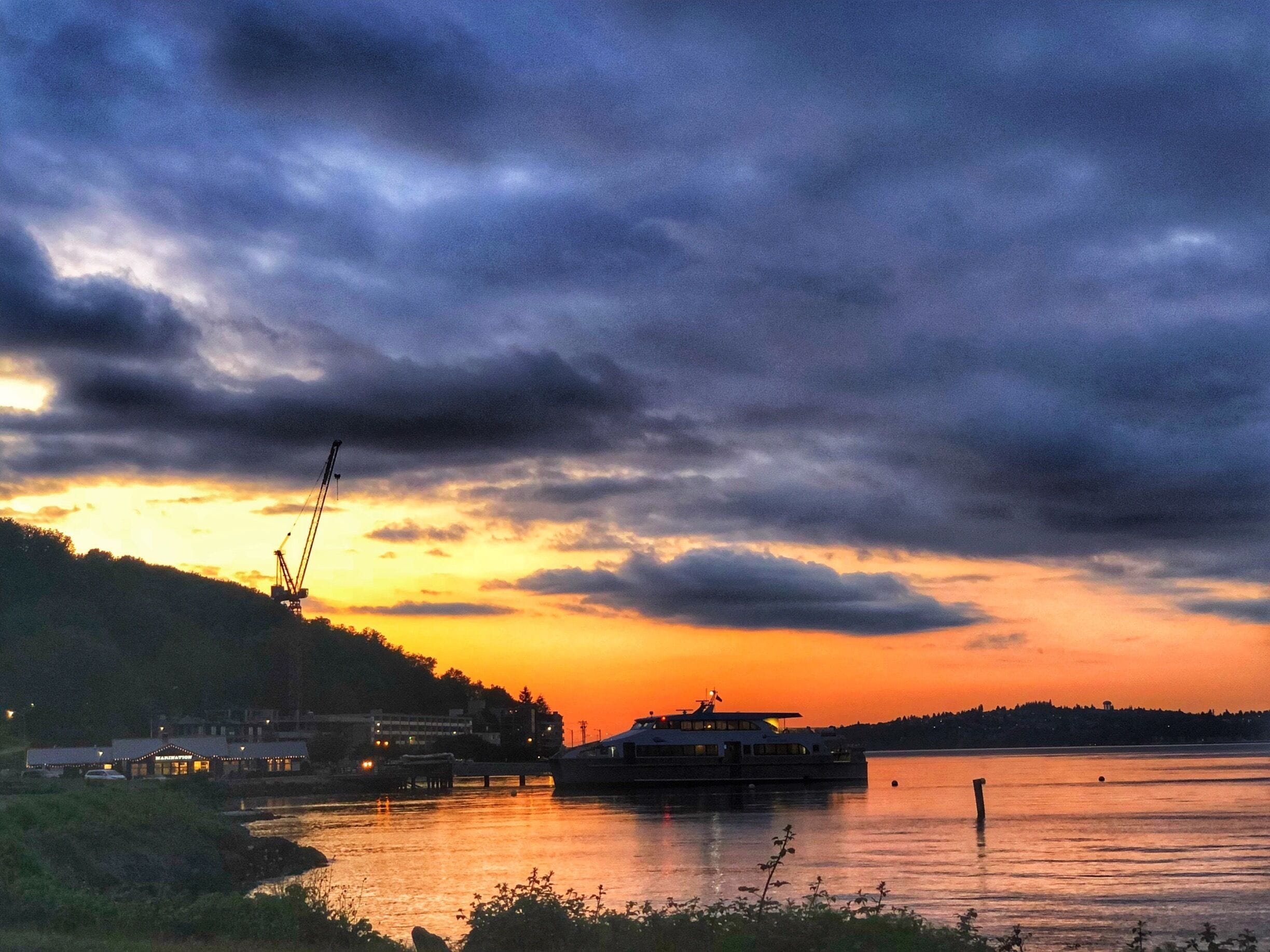 Passenger ferry at sunset 
