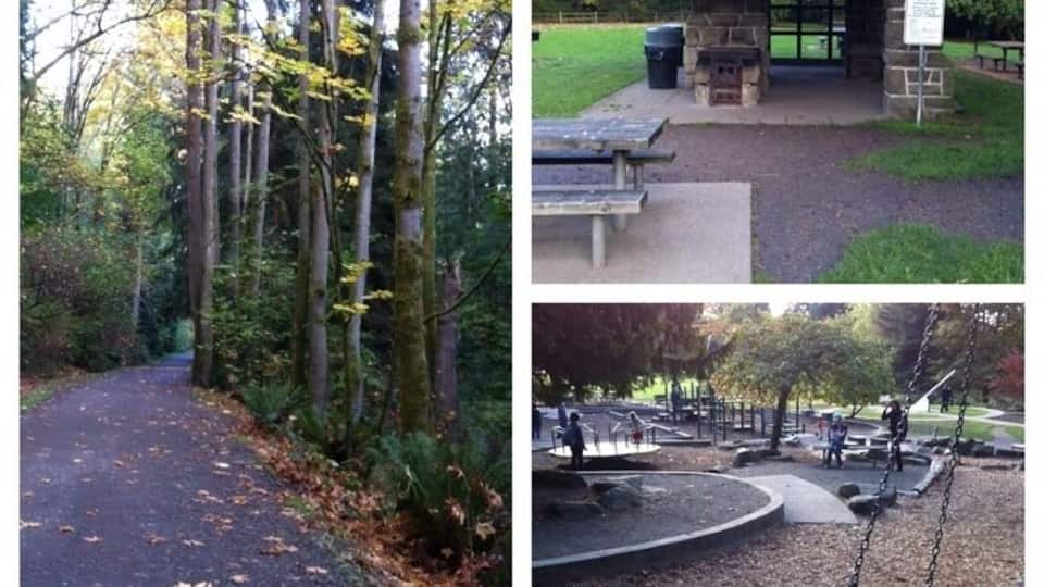 Pretty place for a short hike and playing with kids. Walking trails along a river and a zip line too!