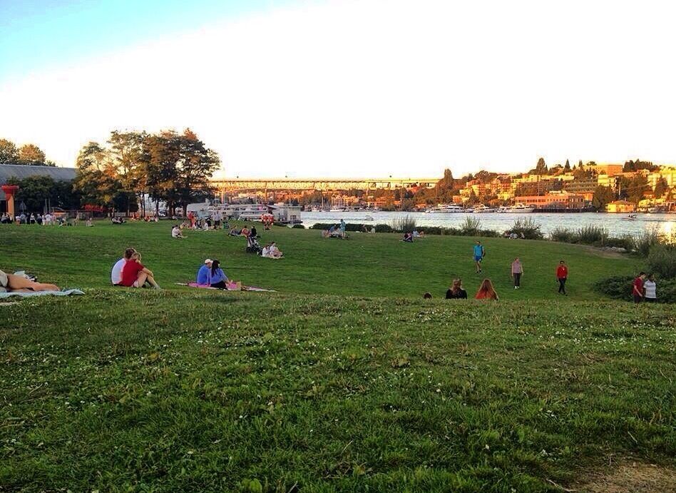 Gasworks Park is one of my favorite parks in Seattle! It has an absolutely wicked view of the city skyline, which isn't what this photo is showing FYI. 

You can run or bike to Gasworks along the well-traveled Burke Gilman Trail. I know people who have done yoga at sunrise here too. I have yet to set my alarm that early. 