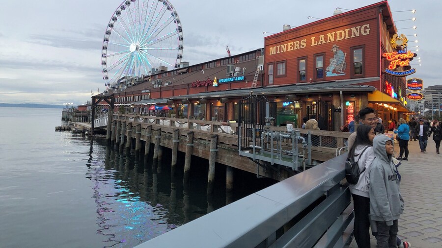 Pier 57 and Miners Landing at the waterfront.