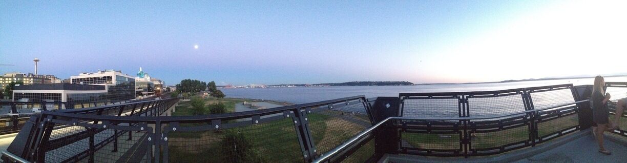 #panorama from the sky bridge at Myrtle Edwards Park in Seattle, WA. Includes views of the #spaceneedle #pugetsound #seattlePI #seattleport and #mtrainier