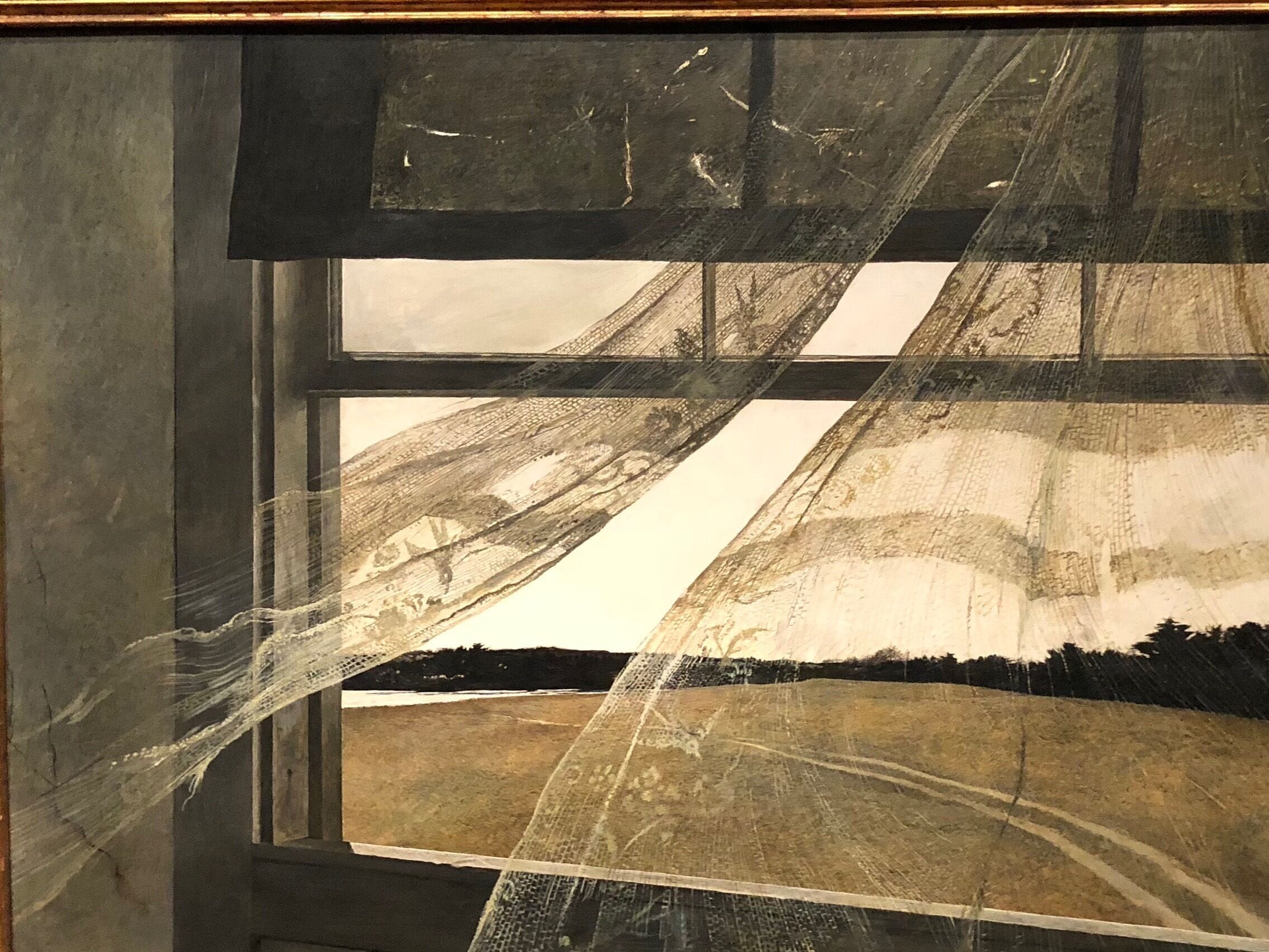 Went yesterday for the third time to see the Andrew Wyeth show at the Seattle Art Museum. Truly one of the finest American painters. The sparrows and bees brocade on the drapes is stunning! Sorry the show is over and I didn’t go more!