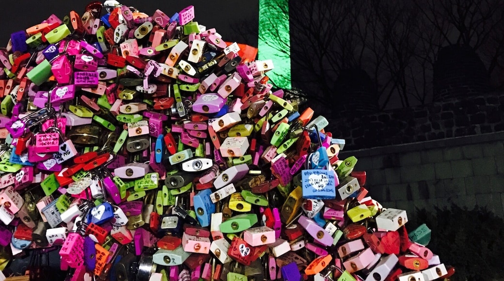 The colours in this view are simply amazing. Looking up at N Seoul Tower through some of the love locks...worth it:)