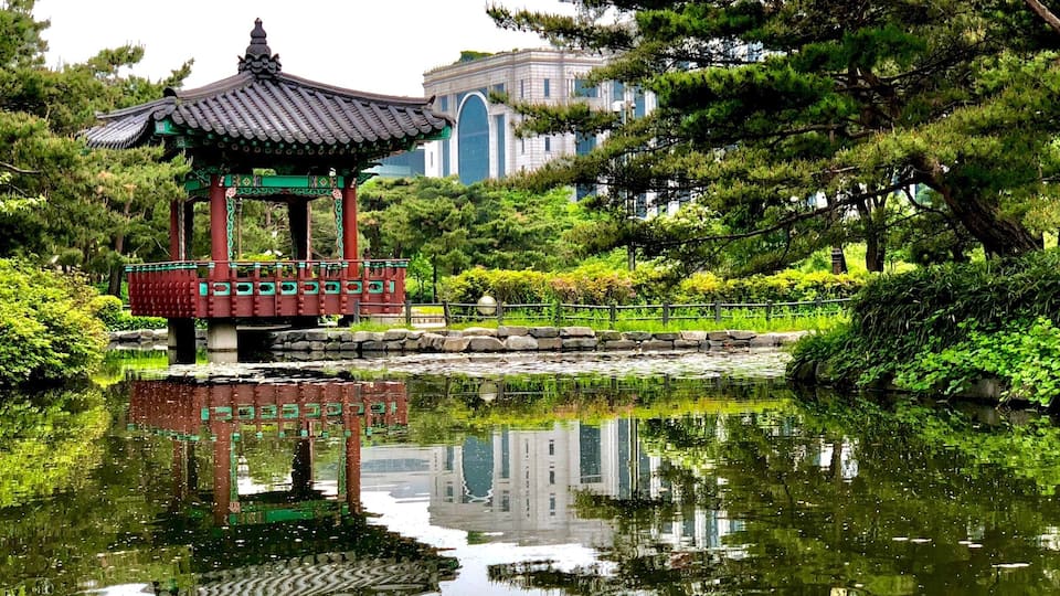 Traditional Korean building in park