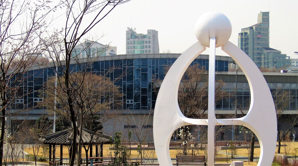 There are several large arenas at the park which look like they are still being used. Interesting sculptures, too.