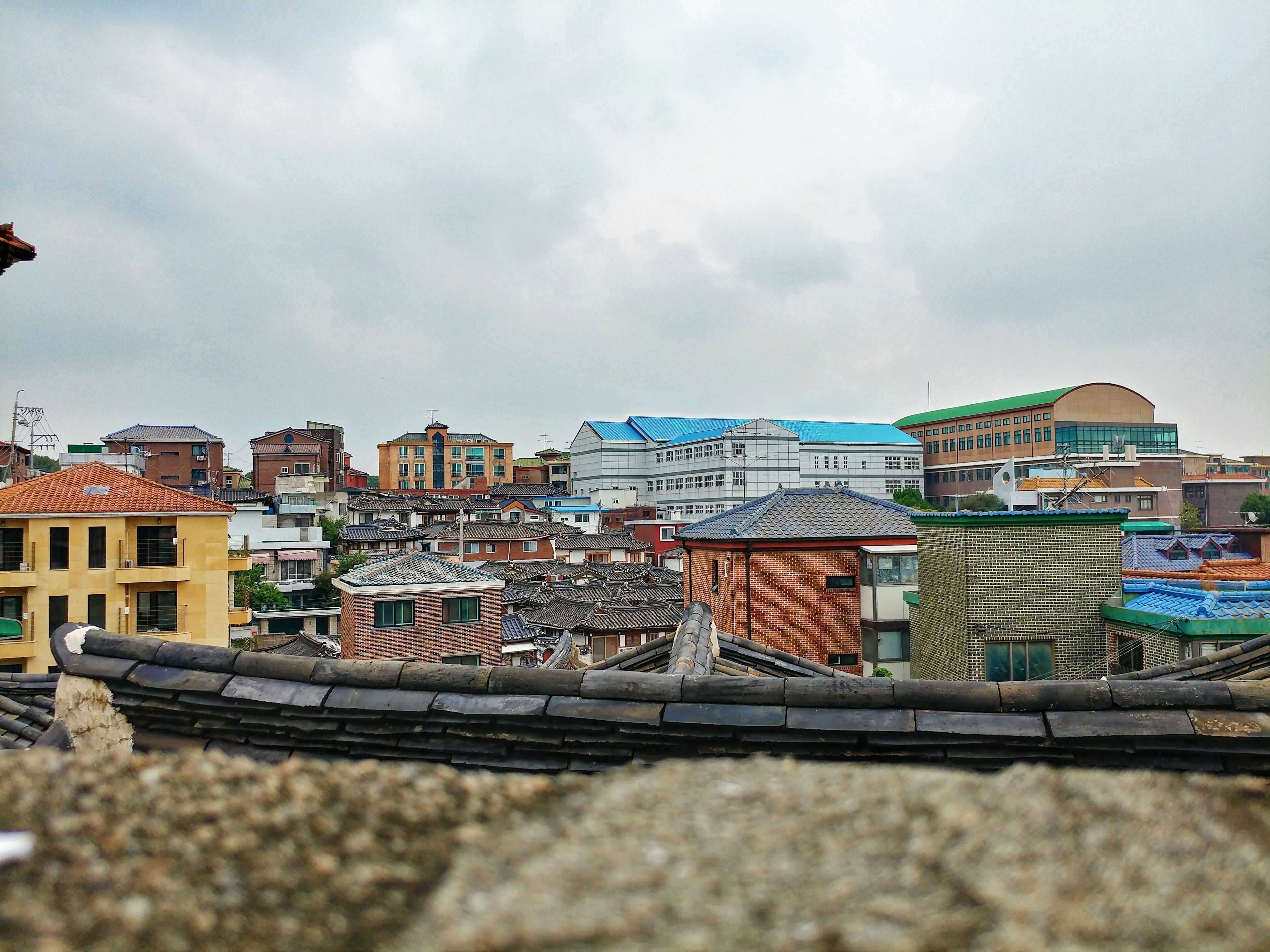 Viewing the rooftops within Bukchon Hanok traditional crafts village