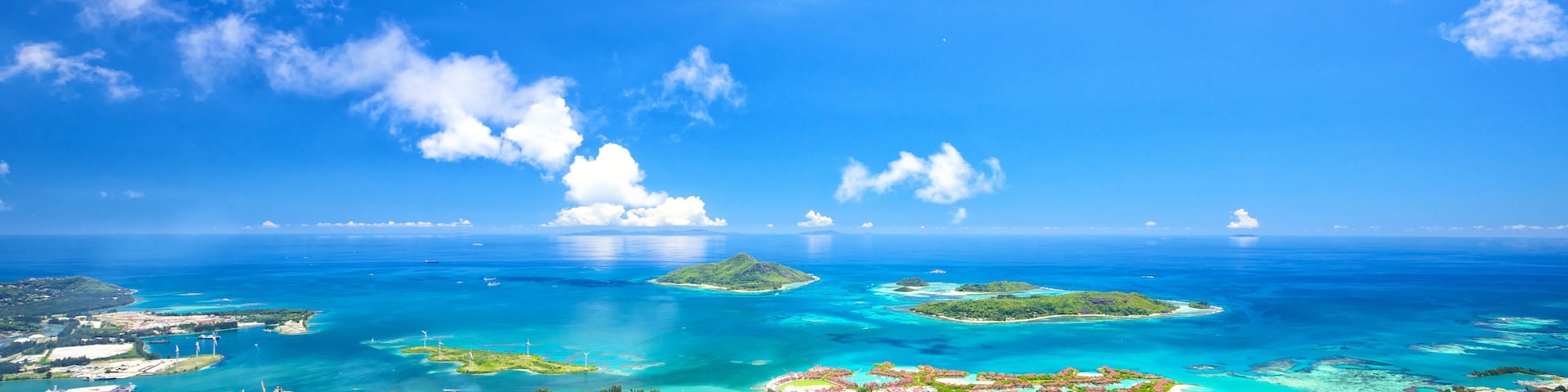 Aerial view of Mahe coastline, Seychelles