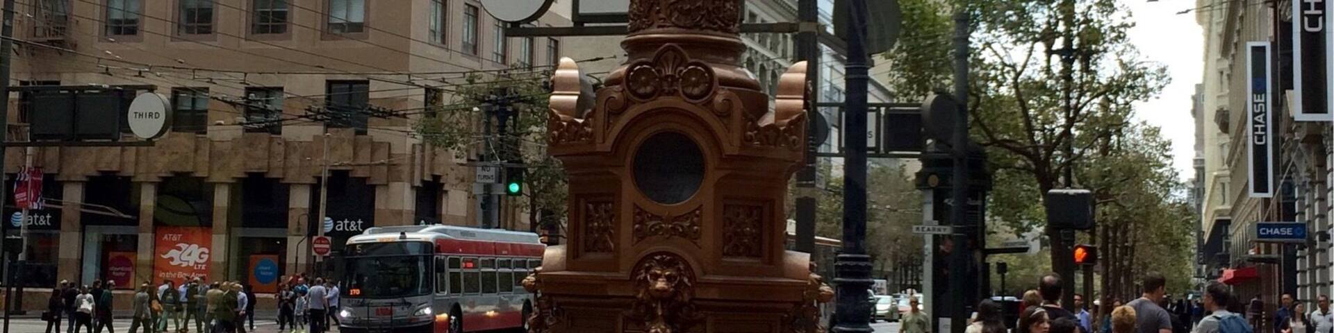 Historical fountain located at the intersection of Market Street, where Geary and Kearny Streets connect in downtown San Francisco, California.
The oldest surviving monument in San Francisco. After an earthquake in 1906, the fountain, which was one of the few remaining structures on Market Street, became a central meeting place for the people in San Francisco.
It's interesting to learn new things when traveling.
