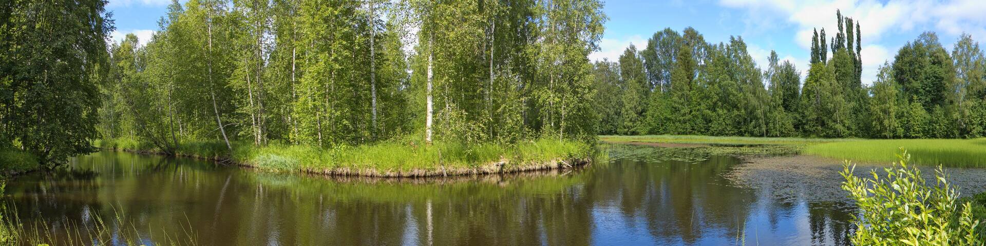 Panoramic view of river Skellefteälven in Skelleftea, Sweden, Europe