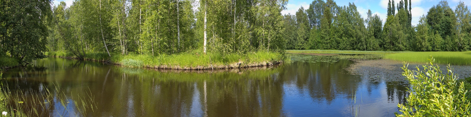 Panoramic view of river Skellefteälven in Skelleftea, Sweden, Europe