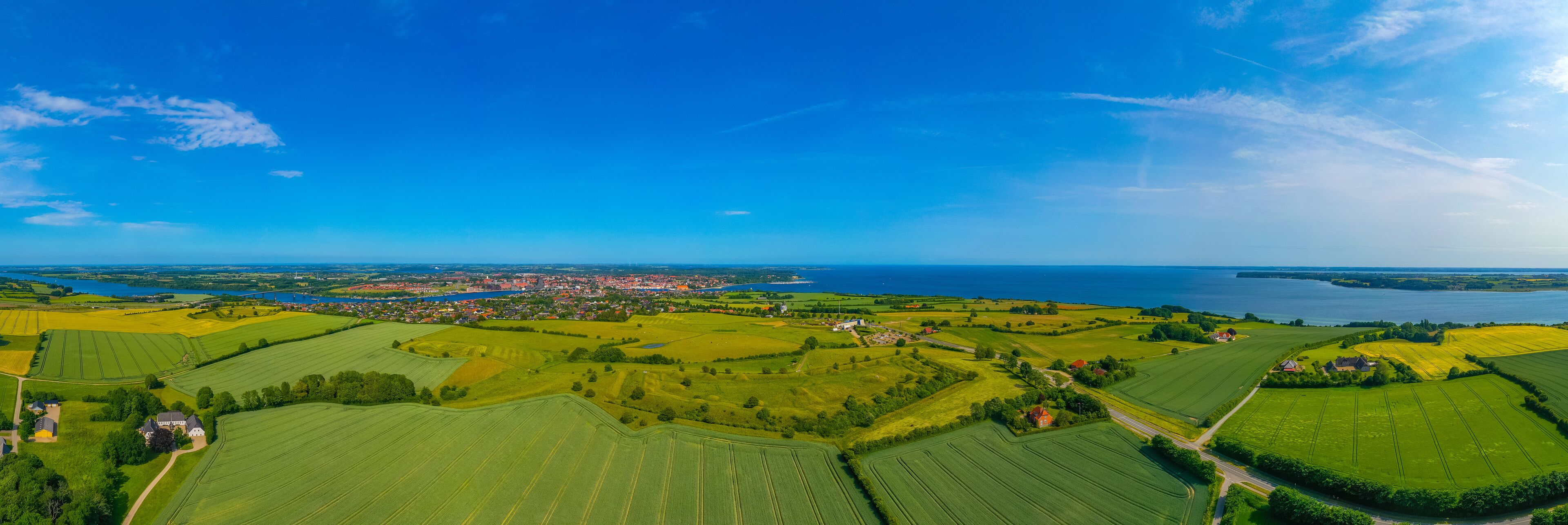 Panorama view of Dybböl Banke historical site commemorating war between Prussia and Denmark in 1864 near Sonderborg, Denmark