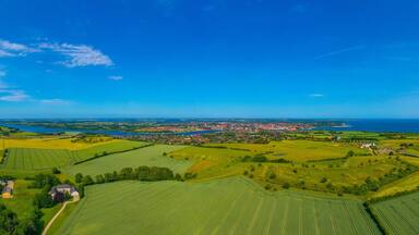 Panorama view of Dybböl Banke historical site commemorating war between Prussia and Denmark in 1864 near Sonderborg, Denmark