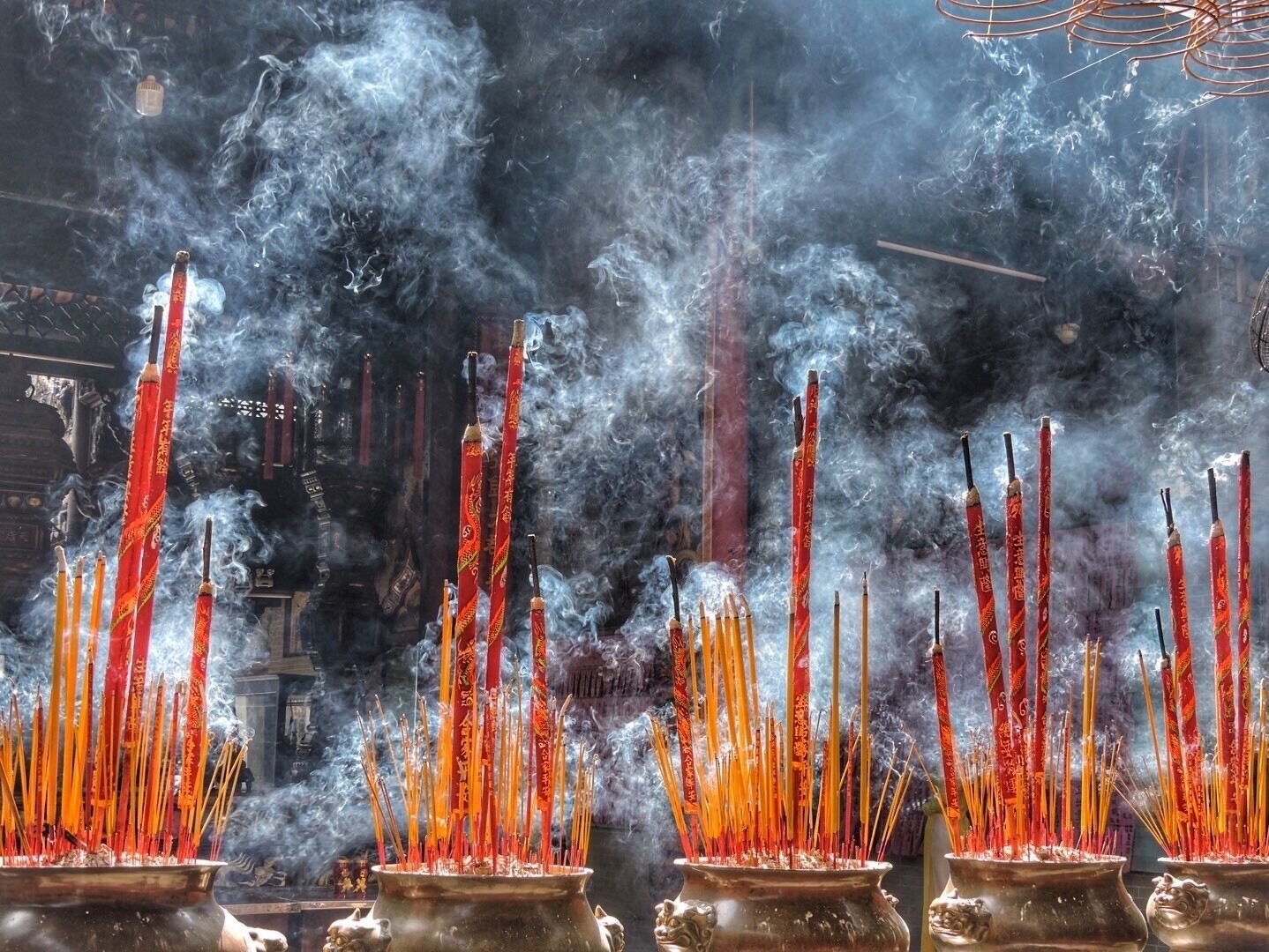 Prayers and incense...both intense inside the pagoda